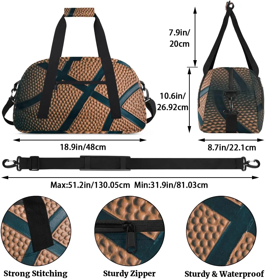 Basketball Ball Sport Boys Girls Gym Bag Dance Perform Training Duffel Bags Weekender Carry-On Tote Luggage Bag Ideal for School Practice or Overnight Trips Basketball