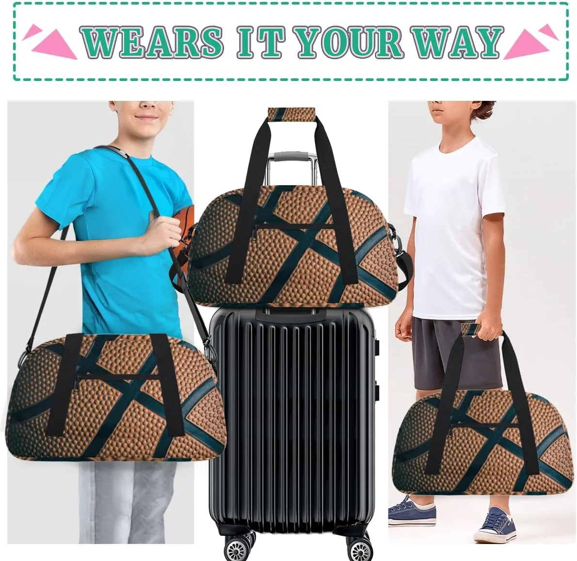 Basketball Ball Sport Boys Girls Gym Bag Dance Perform Training Duffel Bags Weekender Carry-On Tote Luggage Bag Ideal for School Practice or Overnight Trips Basketball
