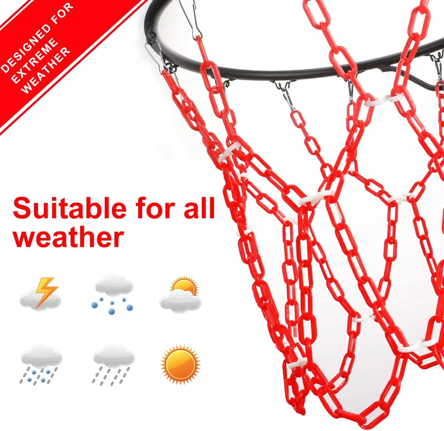Basketball Net Replacement Heavy Duty,Resin Material, Anti-Rust Use Indoor Outdoor Standard 12-Ring Basketball Hoop
