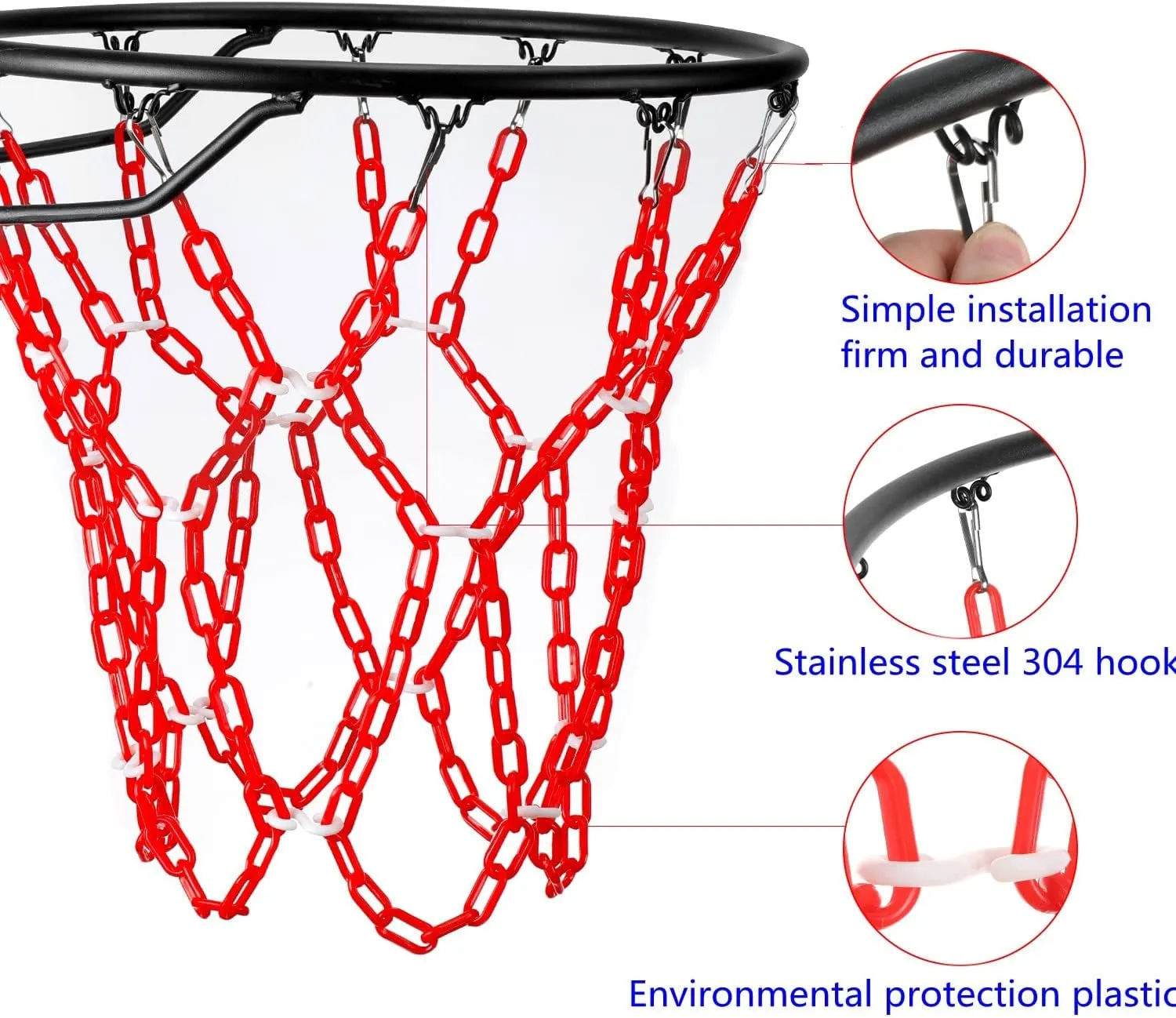 Basketball Net Replacement Heavy Duty,Resin Material, Anti-Rust Use Indoor Outdoor Standard 12-Ring Basketball Hoop
