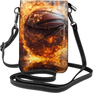 Basketball on Fire and Water Flame Splashing Women's crossbody bag, crossbody phone bag, tassel wallet with shoulder strap, best gift for women.