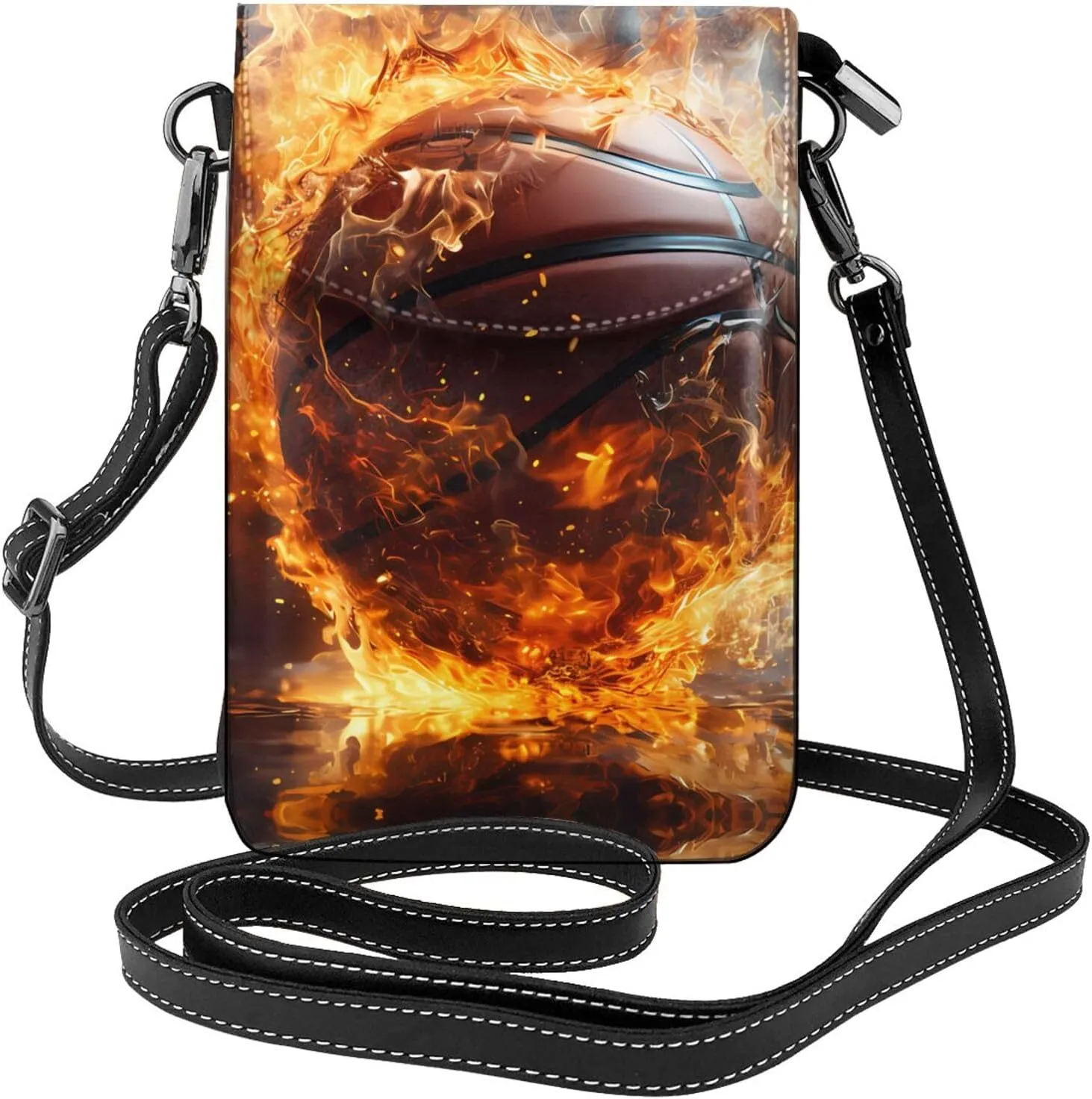 Basketball on Fire and Water Flame Splashing Women's crossbody bag, crossbody phone bag, tassel wallet with shoulder strap, best gift for women.