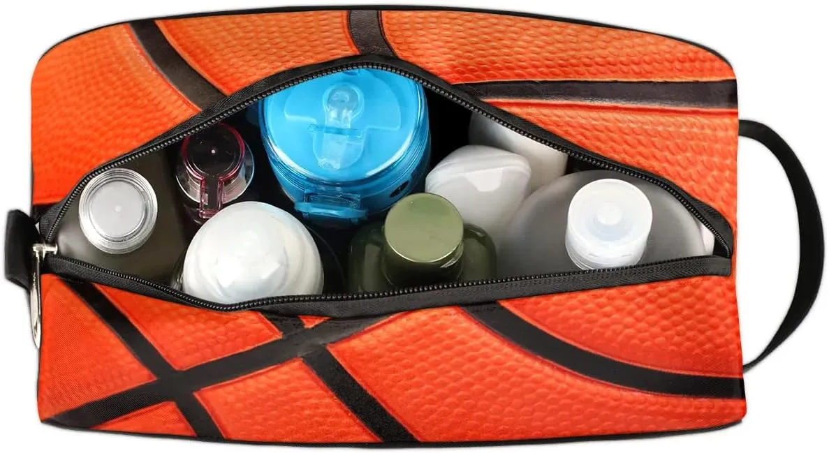 Basketball Texture Travel Toiletry Bag for Men Women, Waterproof Hanging Wash Bag Dopp Kit for Kids Shaving Bag for Toiletries Accessories