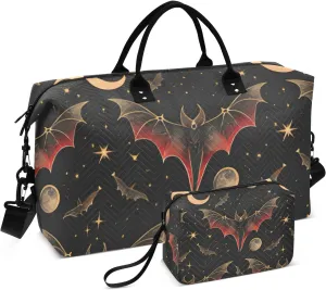 Bat Crescent Star Weekender Bag, Travel Tote with Toiletry Bag for Women