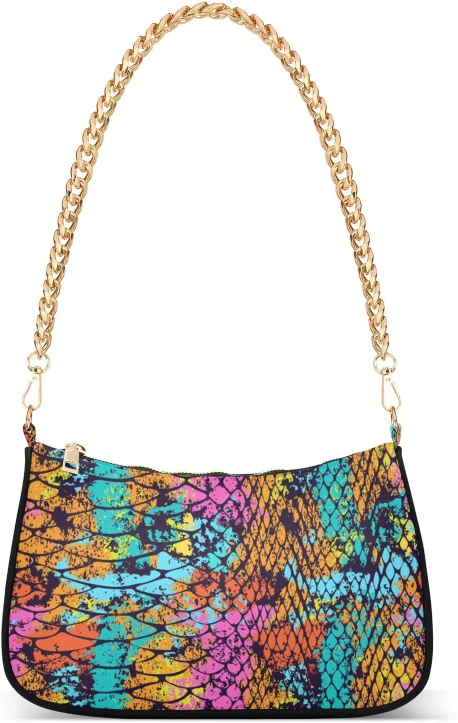 Bat Halloween Women's Chain Shoulder Bag, Metal Chain Strap Zip Purse for Women