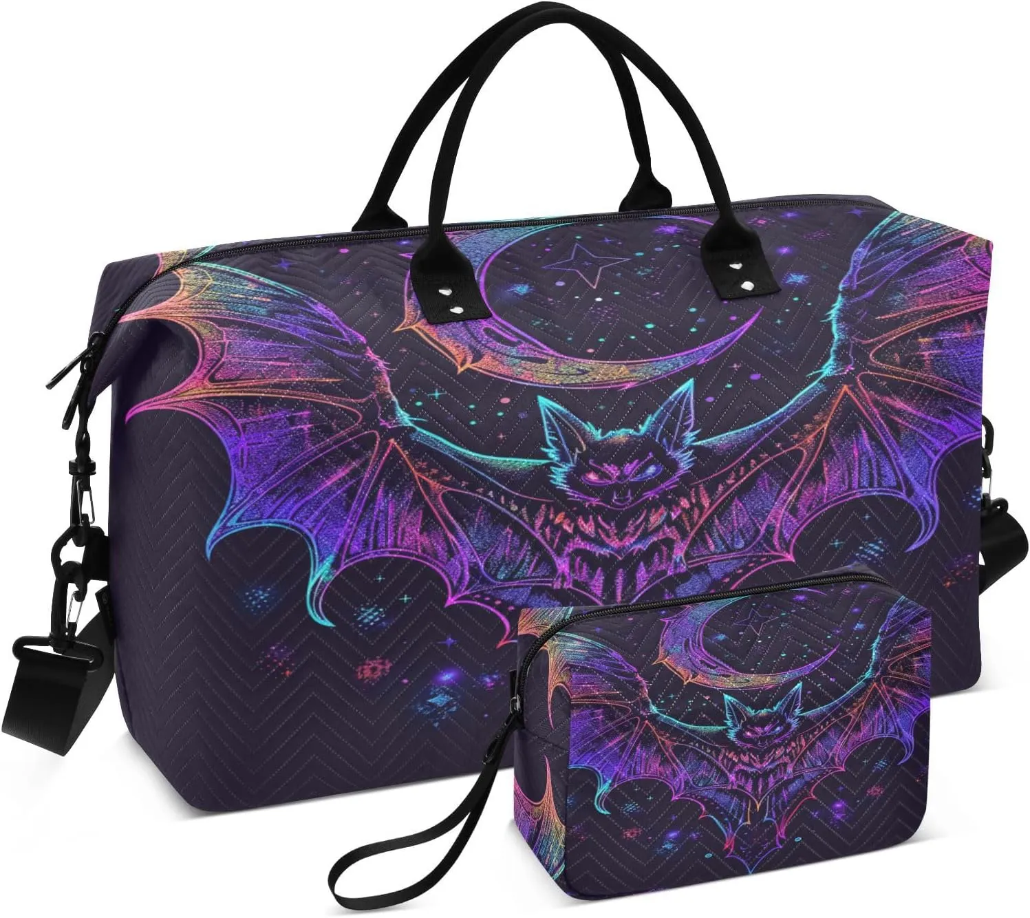 Bat Neon Crescent Weekender Gym Duffle Bag for Women with Toiletry Travel Tote Swim Bag