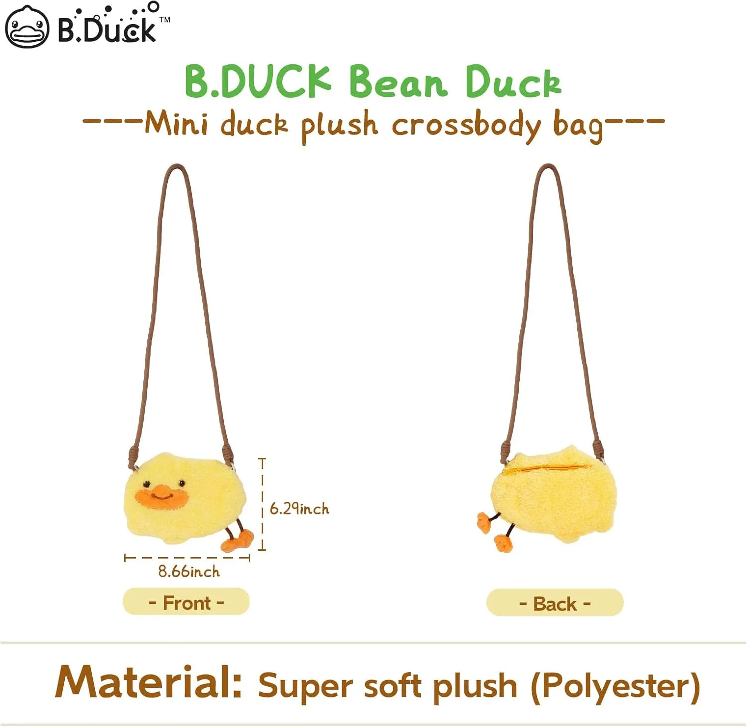 B.DUCK Plush Purse Crossbody Bags Kawaii Handbag with Zipper Cute Duck Shoulder Bag Coin Wallet Toy Purse for Gifts