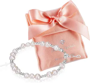 Beaded Bracelets for Girls, Sterling Silver Charm Cross Bracelet Cultured freshwater Pearl, Toddler Baby Girl, Christening, Communion, Baptism Gifts for Girl