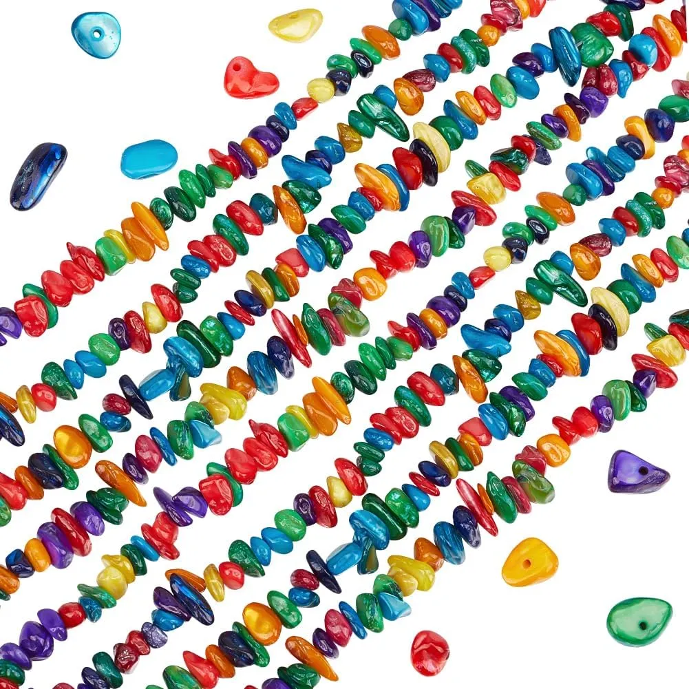 Beebeecraft 1 Box 2 Strands Natural Freshwater Shell Pearl Colorful Gemstone Chips Gravel Irregular Tumble Stone Beads for DIY Crafts Making Jewellery Bracelets Necklaces Earrings