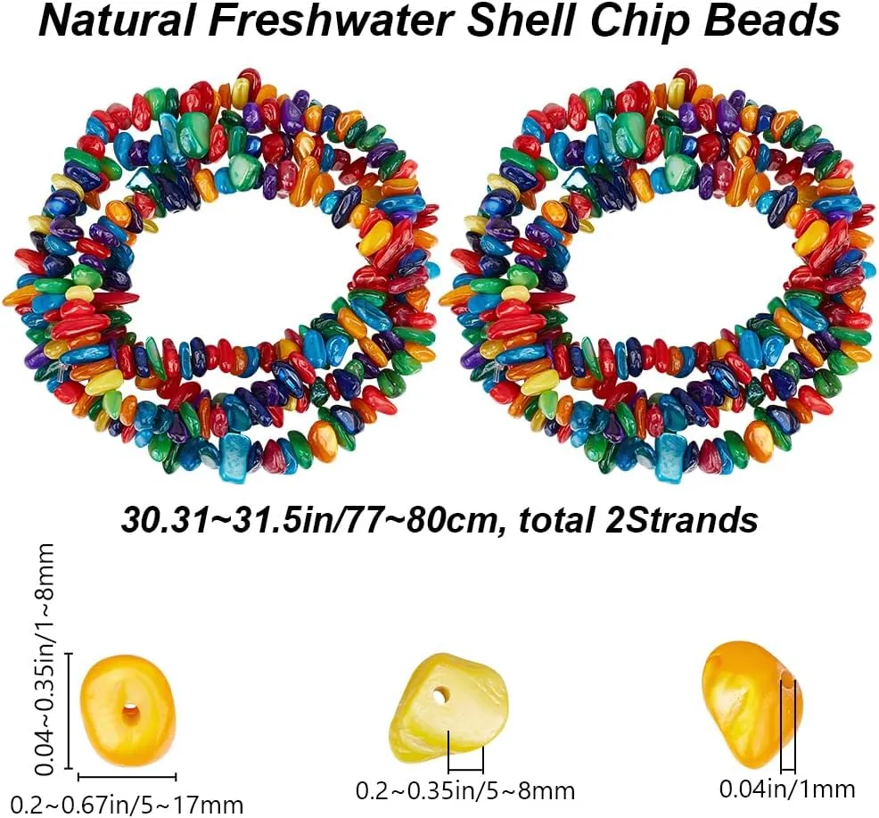 Beebeecraft 1 Box 2 Strands Natural Freshwater Shell Pearl Colorful Gemstone Chips Gravel Irregular Tumble Stone Beads for DIY Crafts Making Jewellery Bracelets Necklaces Earrings