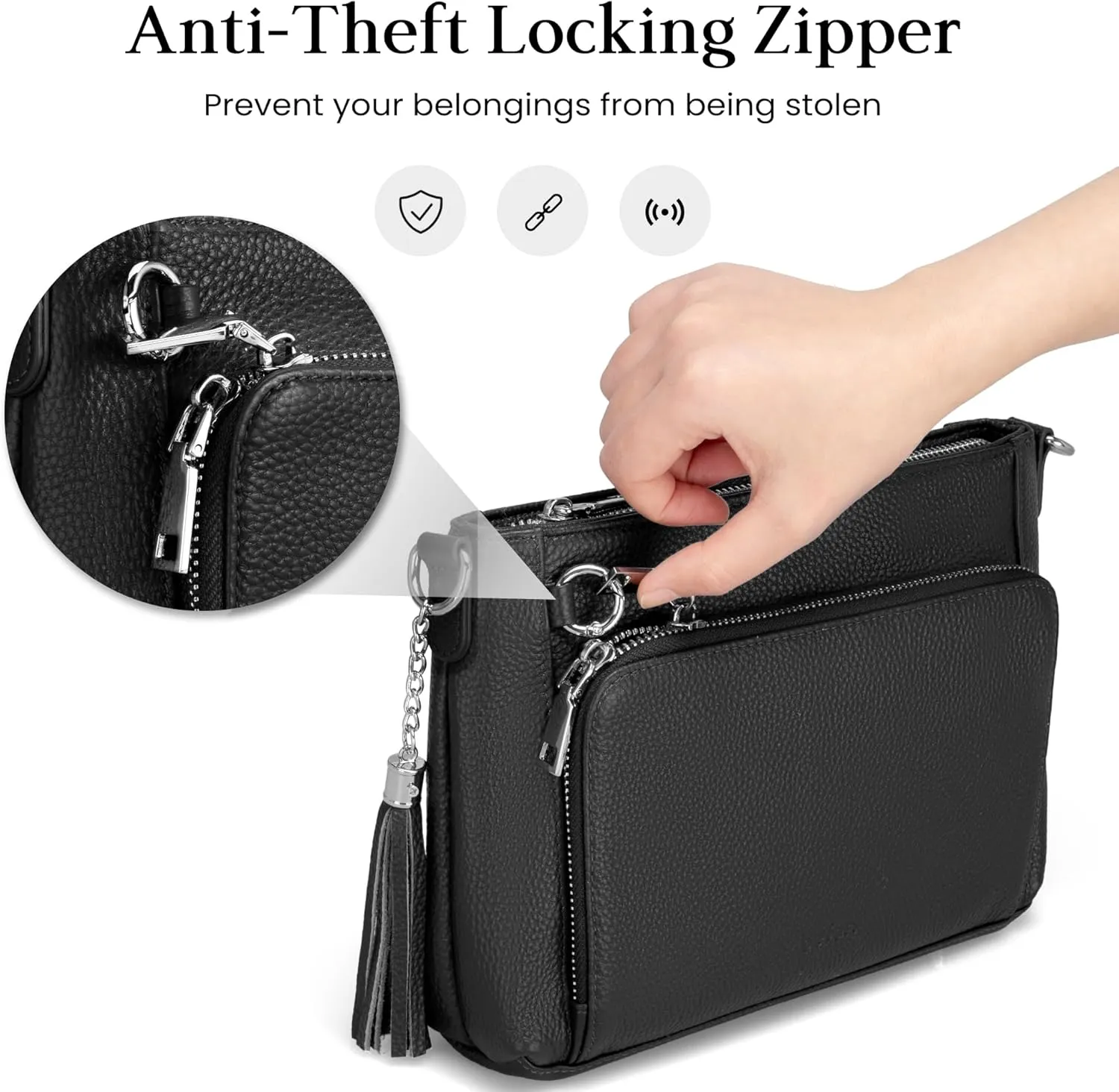 befen Anti Theft Genuine Leather Crossbody Bags for Women Handbags and Shoulder Basg with Built in Wallet RFID Leather Purse