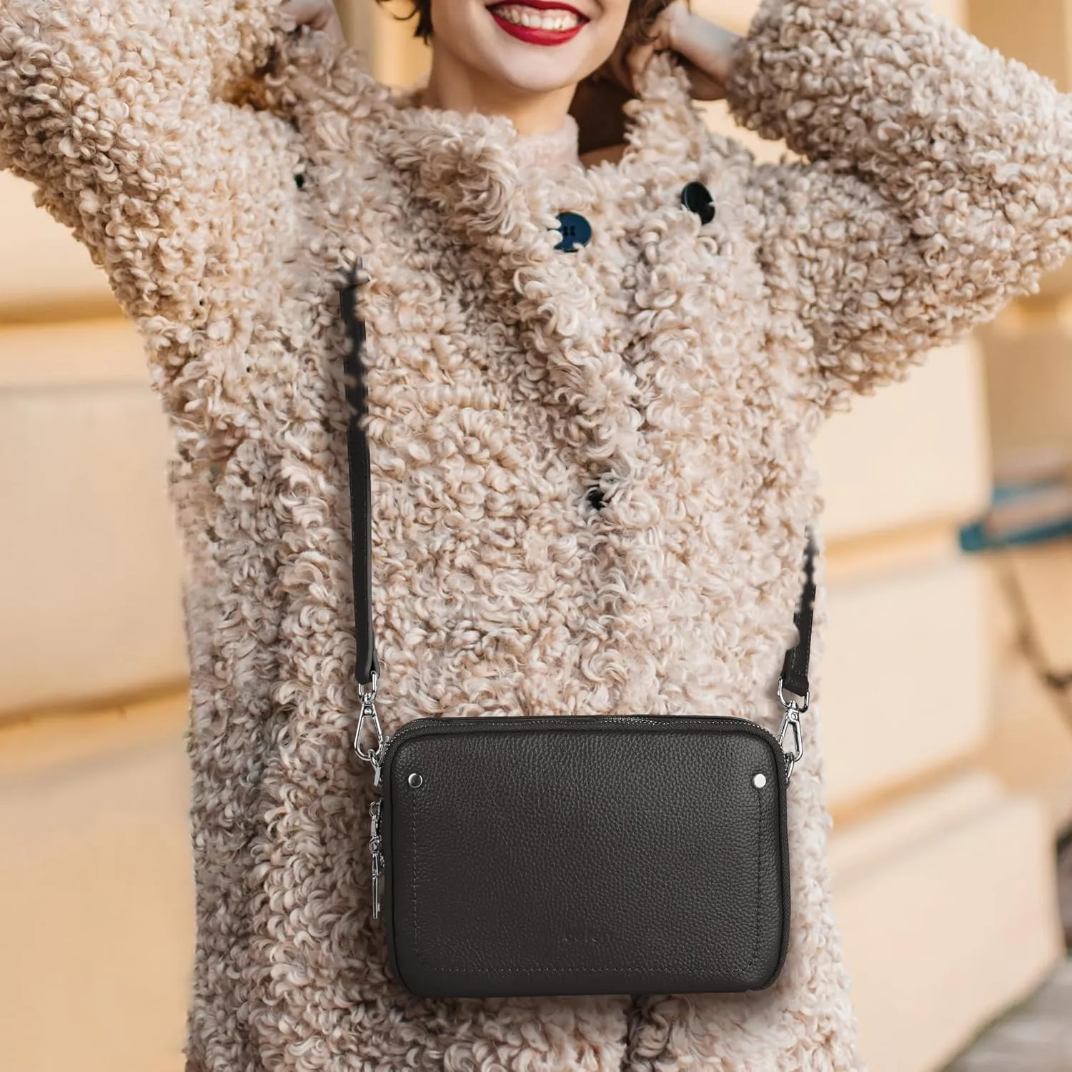 befen Genuine Leather Crossbody Bags for Women, Purses with Built in RFID Wallet Woman Camera Shoulder Bag Handbags