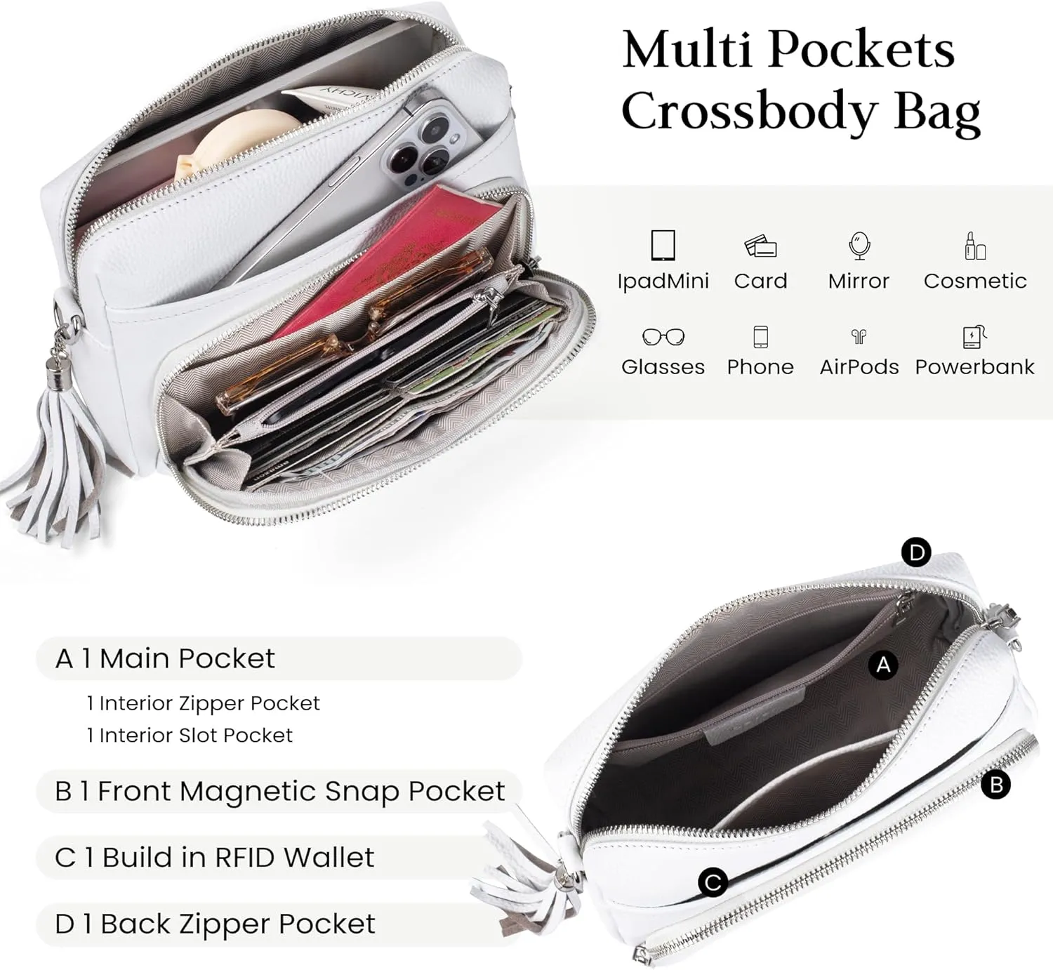 befen Genuine Leather Crossbody Purses for Women Lightweight Small Crossbody Bags Purse with Built in RFID Blocking Wallet