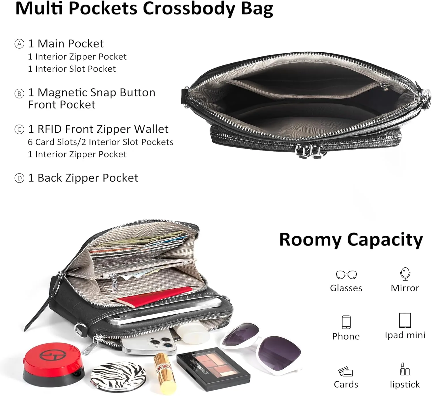 befen Genuine Leather Crossbody Purses for Women, Women's Small Crossbody Shoulder Bag with Built in RFID Wallet