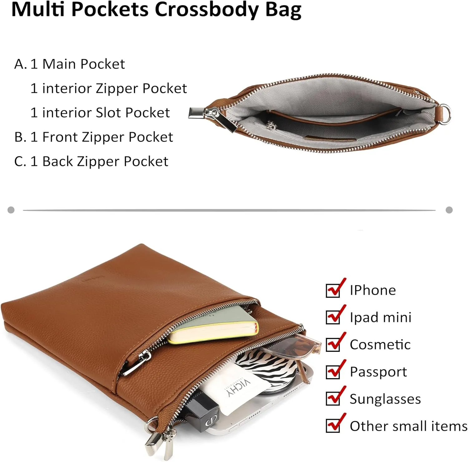 befen Genuine Leather Small Crossbody Purses for Women Travel Cross Body Bags Lightweight with Adjustable Shoulder Strap