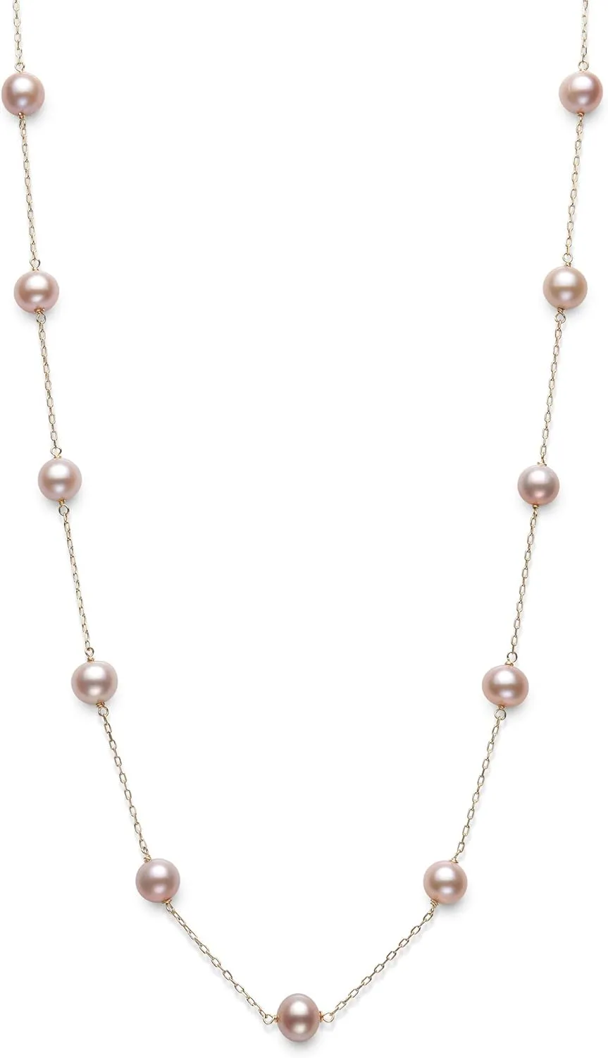 Belacqua 10K Gold Pearl Necklace for Women | Pearl Station Necklace Cultured Fresh Water Pearl | Jewelry Gift for Her | 18''