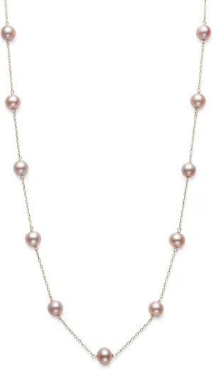 Belacqua 10K Gold Pearl Necklace for Women | Pearl Station Necklace Cultured Fresh Water Pearl | Jewelry Gift for Her | 18''