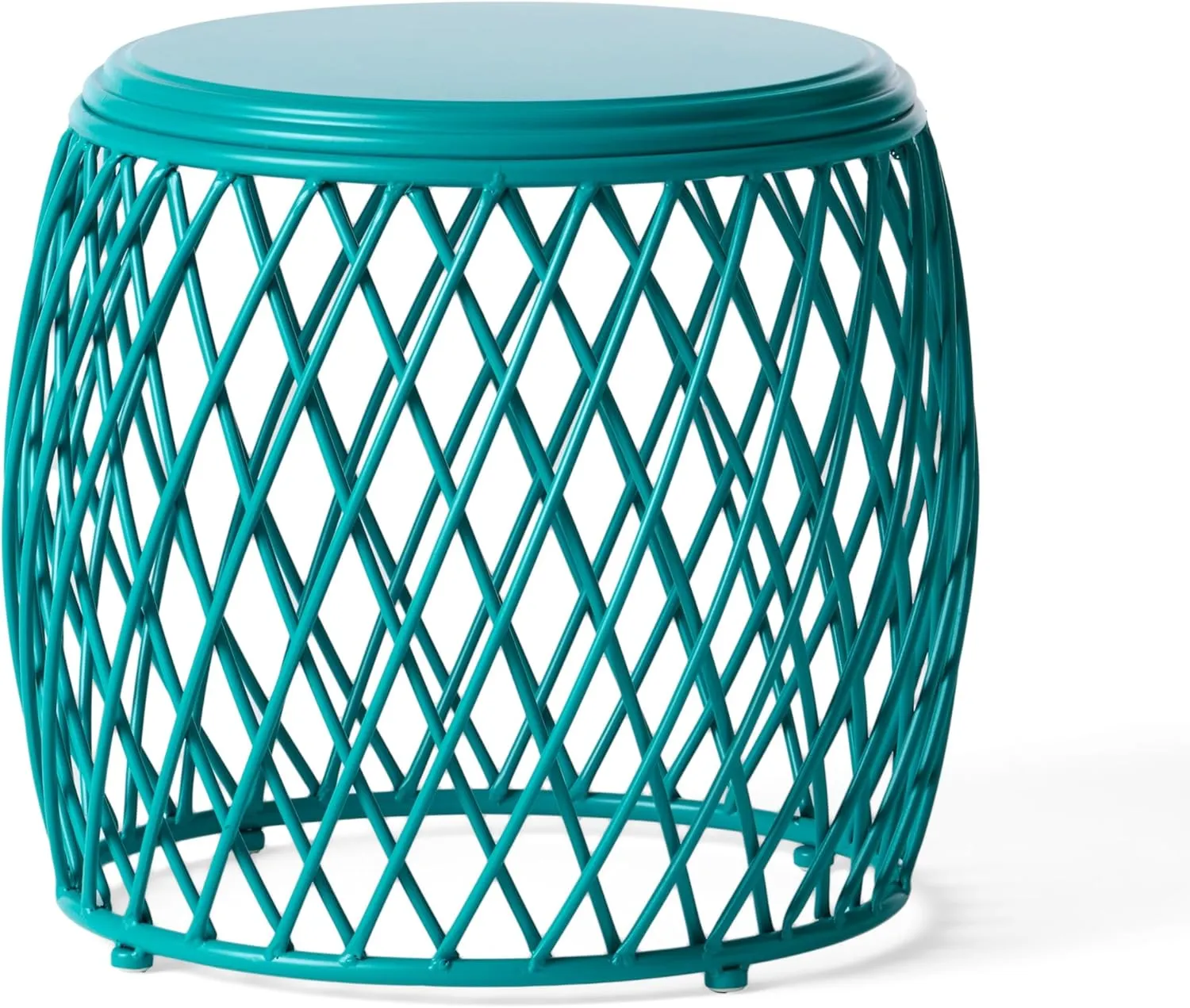 Benzara Jime 20 Inch Outdoor Table, Barrel Lattice Design, Teal Green Metal