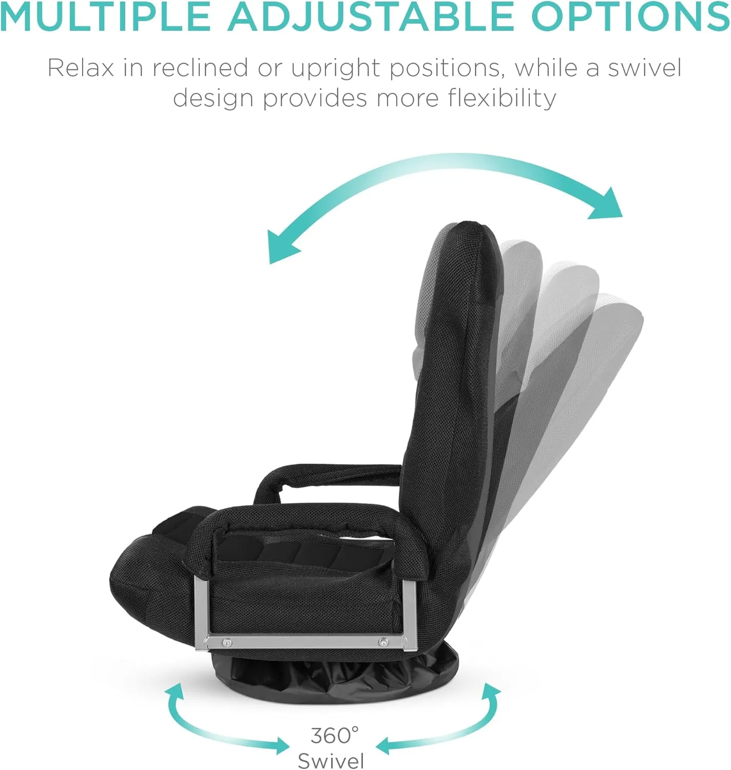 Best Choice Products Swivel Gaming Chair 360 Degree Multipurpose Floor Chair Rocker for TV, Reading, Playing Video Games w/Lumbar Support, Armrest Handles, Adjustable Backrest - Black/Black