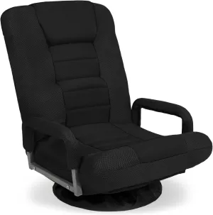 Best Choice Products Swivel Gaming Chair 360 Degree Multipurpose Floor Chair Rocker for TV, Reading, Playing Video Games w/Lumbar Support, Armrest Handles, Adjustable Backrest - Black/Black