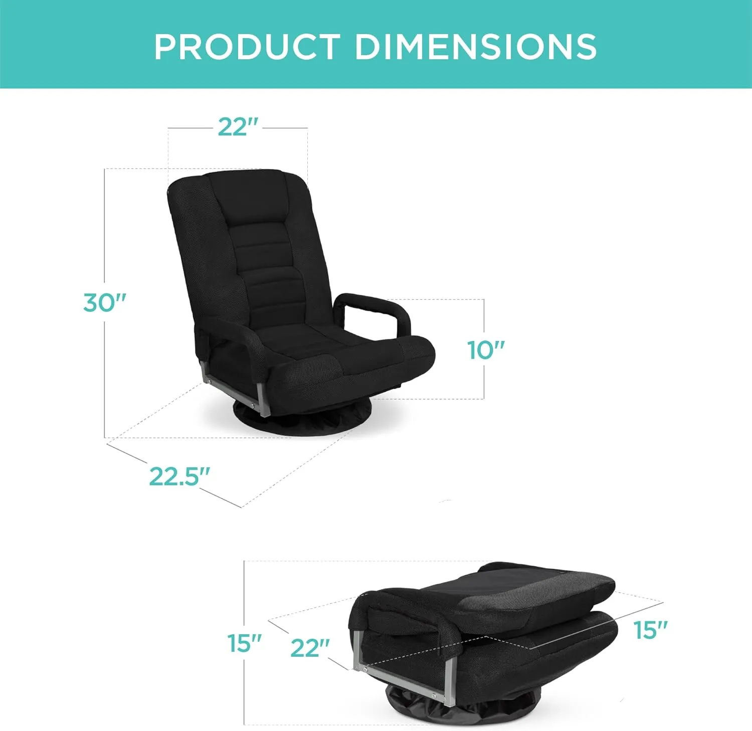 Best Choice Products Swivel Gaming Chair 360 Degree Multipurpose Floor Chair Rocker for TV, Reading, Playing Video Games w/Lumbar Support, Armrest Handles, Adjustable Backrest - Black/Black