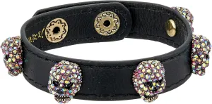 Betsey Johnson Halloween Black Leather with Multi-Color Stone Skulls Wrap Bracelet