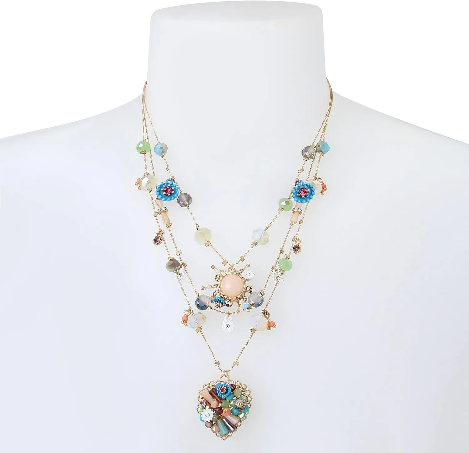Betsey Johnson Womens Butterfly Charms Layered Necklace
