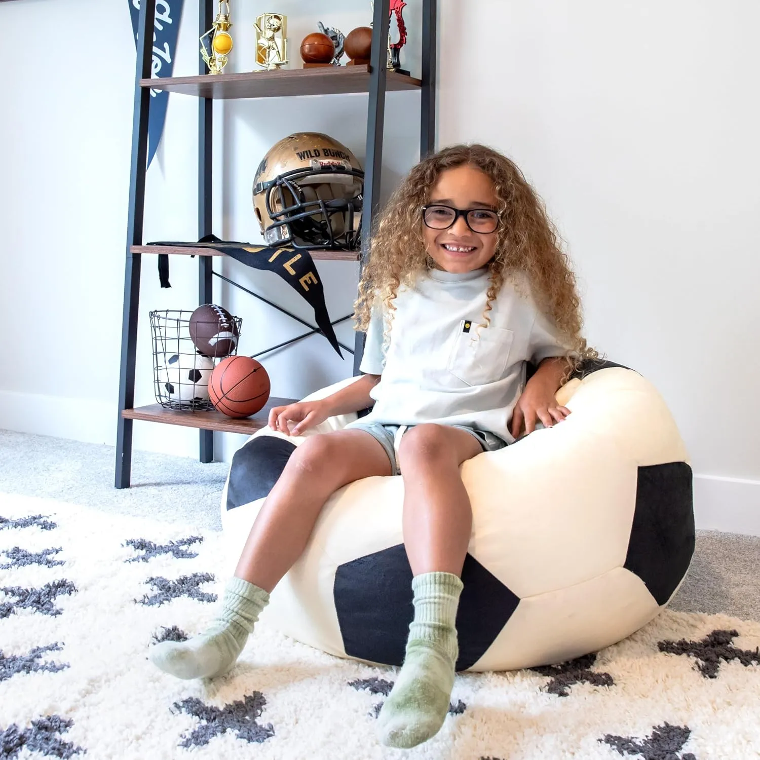 Big Joe Sports Ball Child-Sized Bean Bag Chair, Soccer Ball Plush, Soft Polyester, 2.5 feet