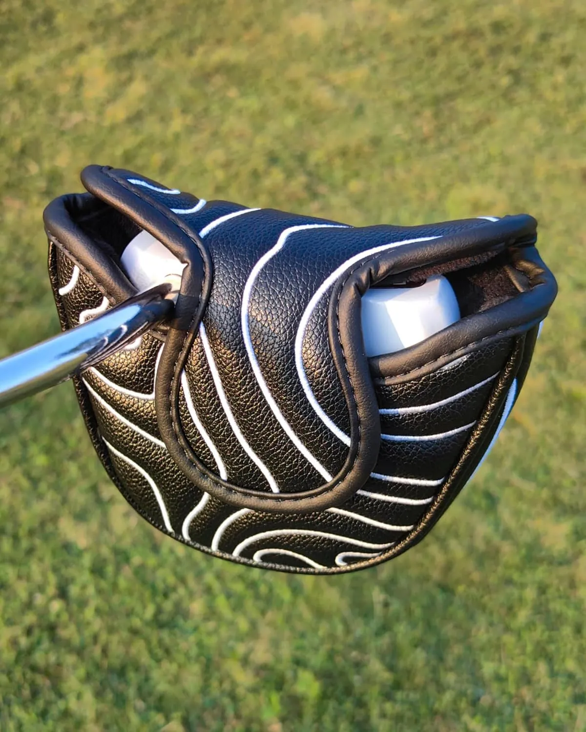 Big Teeth Golf Club Headcover Full Set Driver Wood Hybrid Putter Headcover Leather Golf Club Head Covers, Topographic Edition Golf Head Covers, Pure Black Golf Club Covers for Men
