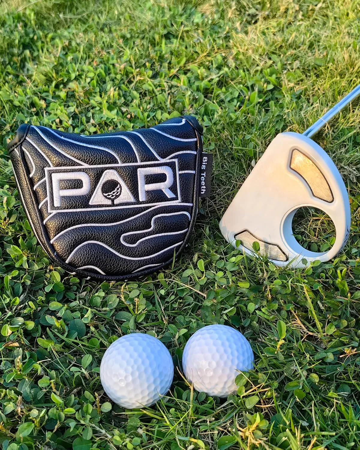 Big Teeth Golf Club Headcover Full Set Driver Wood Hybrid Putter Headcover Leather Golf Club Head Covers, Topographic Edition Golf Head Covers, Pure Black Golf Club Covers for Men