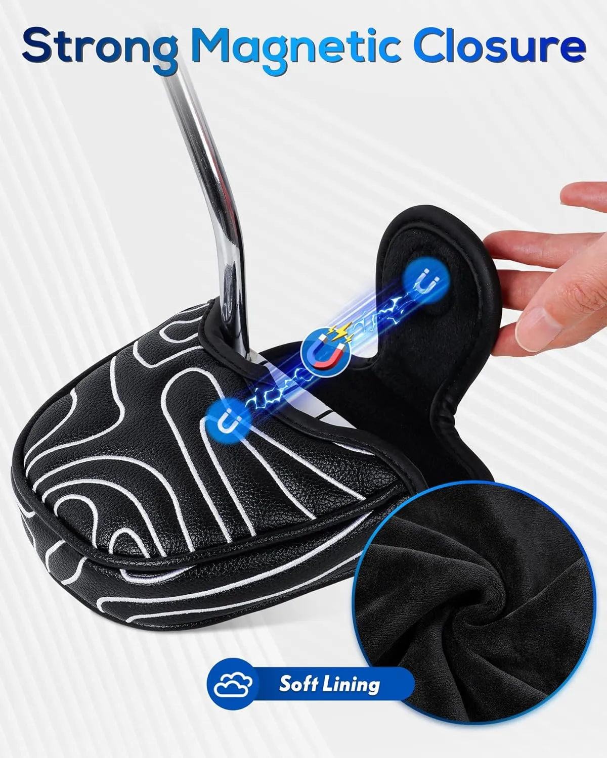 Big Teeth Golf Club Headcover Full Set Driver Wood Hybrid Putter Headcover Leather Golf Club Head Covers, Topographic Edition Golf Head Covers, Pure Black Golf Club Covers for Men