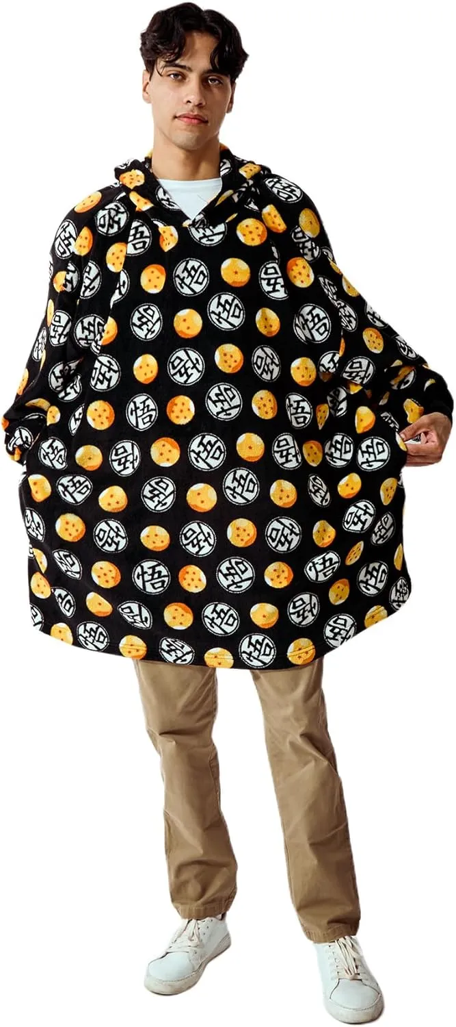 Bioworld Dragon Ball Z Kanji & Dragon Balls Adult Black Hooded Blanket OSFA