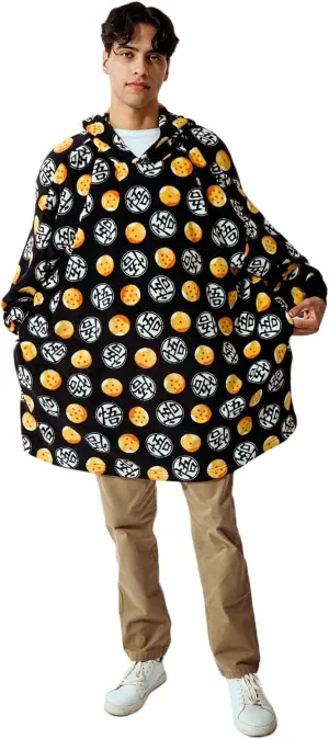 Bioworld Dragon Ball Z Kanji & Dragon Balls Adult Black Hooded Blanket OSFA