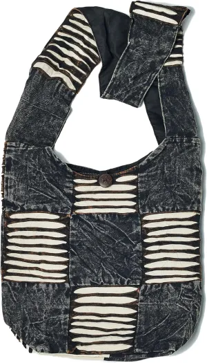 Black and White Razor Cut Patchwork Unique Crossbody Shoulder Boho Hippie Handbag Purse Large
