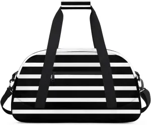 Black And White Stripes Boys Girls Gym Bag Dance Perform Training Duffel Bags Weekender Carry-On Tote Luggage Bag Ideal for School Practice or Overnight Trips