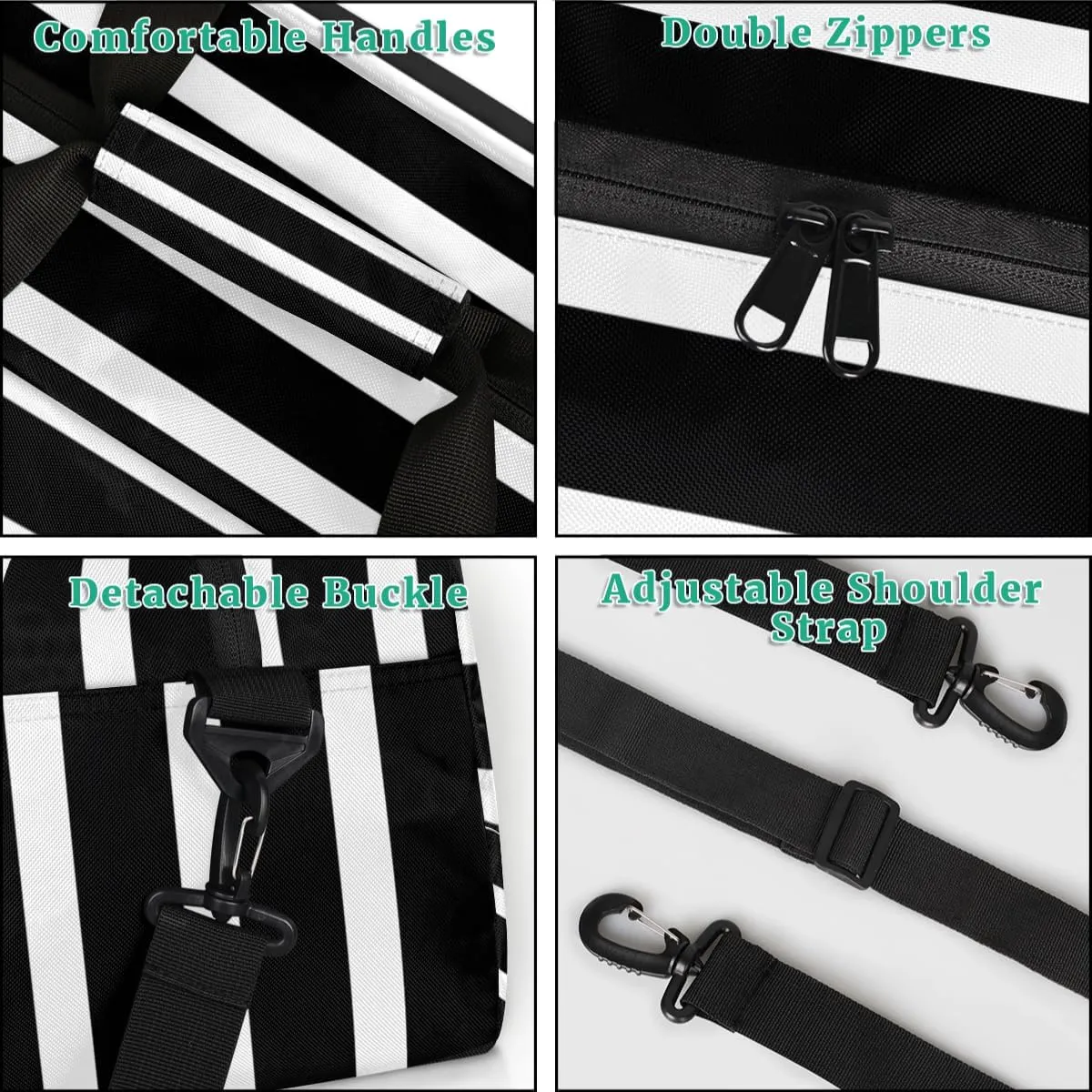 Black And White Stripes Boys Girls Gym Bag Dance Perform Training Duffel Bags Weekender Carry-On Tote Luggage Bag Ideal for School Practice or Overnight Trips
