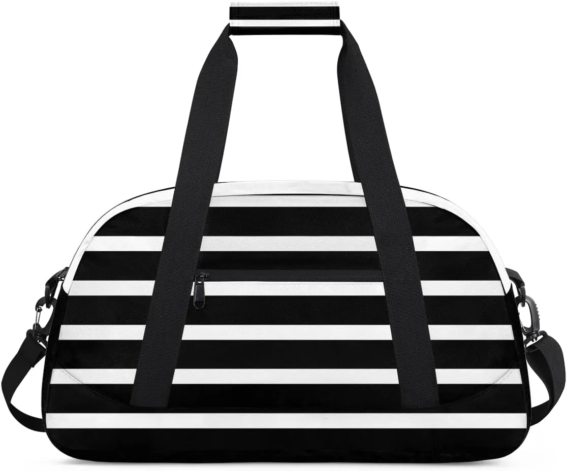 Black And White Stripes Boys Girls Gym Bag Dance Perform Training Duffel Bags Weekender Carry-On Tote Luggage Bag Ideal for School Practice or Overnight Trips