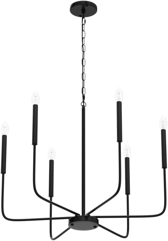 Black Chandelier 6 Light Modern Farmhouse Chandelier for Dining Room Lighting Fixtures Hanging, Rustic Industrial Candle Chandeliers Light Fixture for Foyer Kitchen Living Room