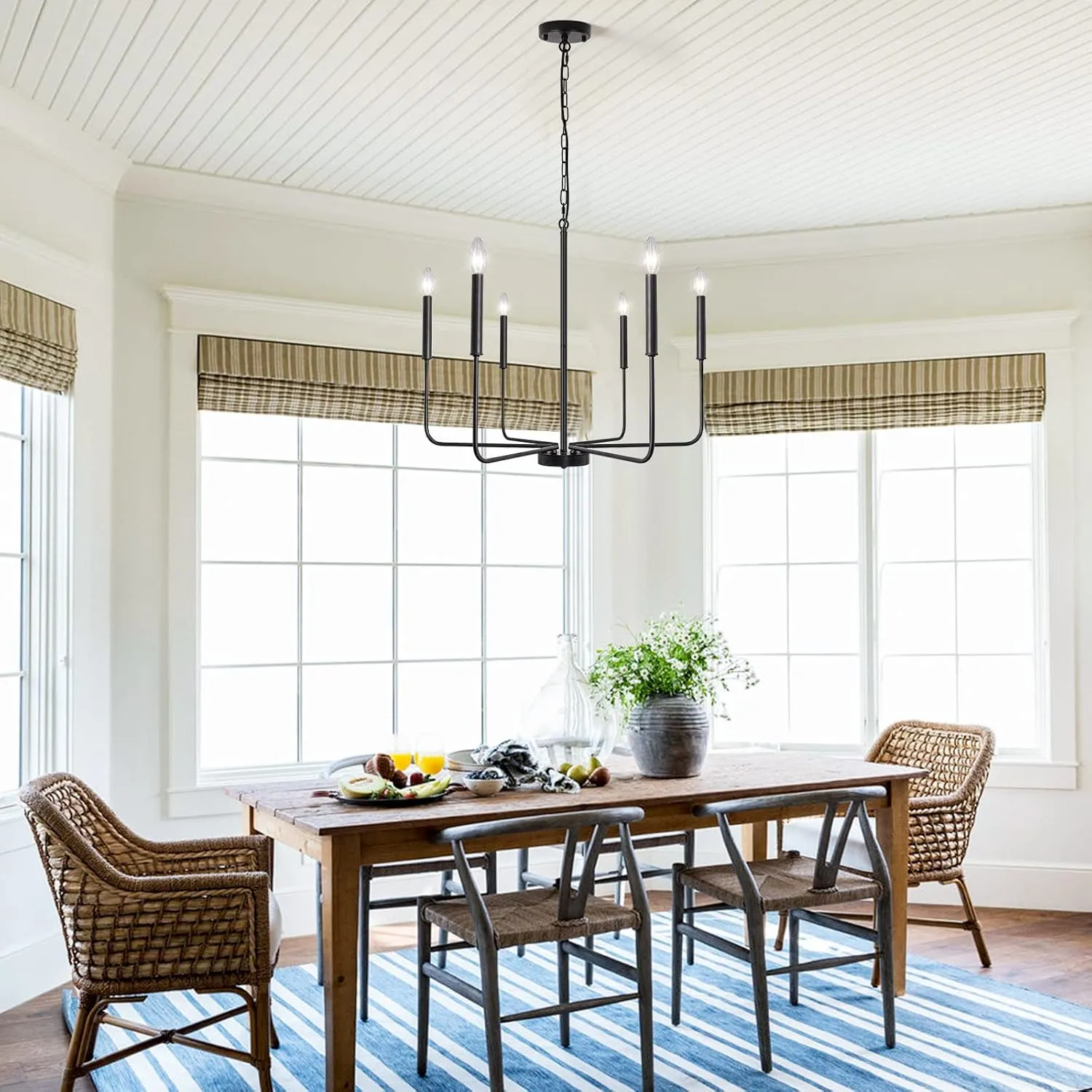 Black Chandelier 6 Light Modern Farmhouse Chandelier for Dining Room Lighting Fixtures Hanging, Rustic Industrial Candle Chandeliers Light Fixture for Foyer Kitchen Living Room