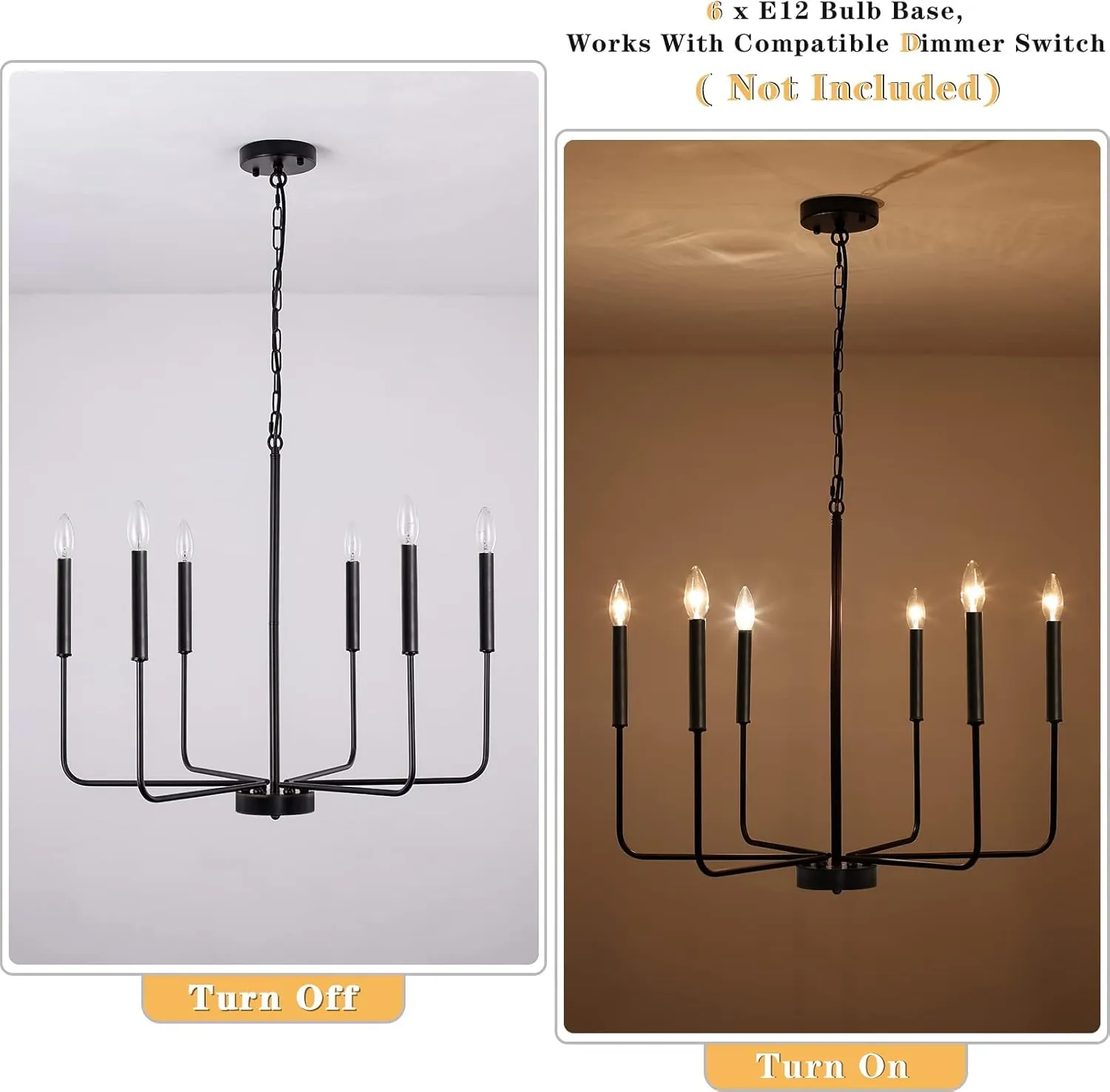 Black Chandelier 6 Light Modern Farmhouse Chandelier for Dining Room Lighting Fixtures Hanging, Rustic Industrial Candle Chandeliers Light Fixture for Foyer Kitchen Living Room