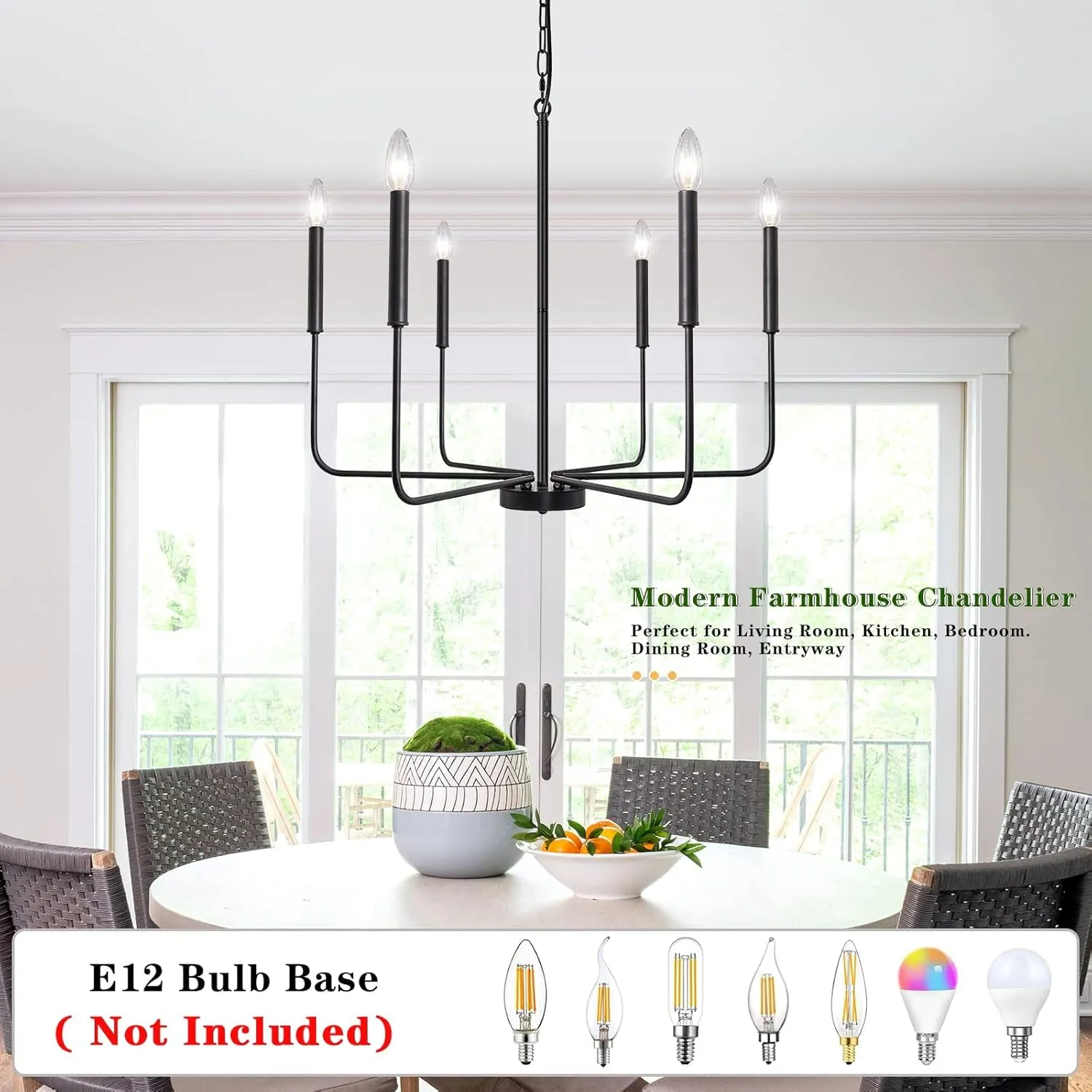 Black Chandelier 6 Light Modern Farmhouse Chandelier for Dining Room Lighting Fixtures Hanging, Rustic Industrial Candle Chandeliers Light Fixture for Foyer Kitchen Living Room