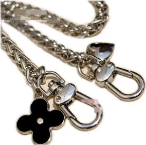 Black Clover Peach Heart Pendant Type Twist Silvery Chain Strap for Purse Shoulder Cross Body Bag Replacement Metal Strap (Length 39 inch)