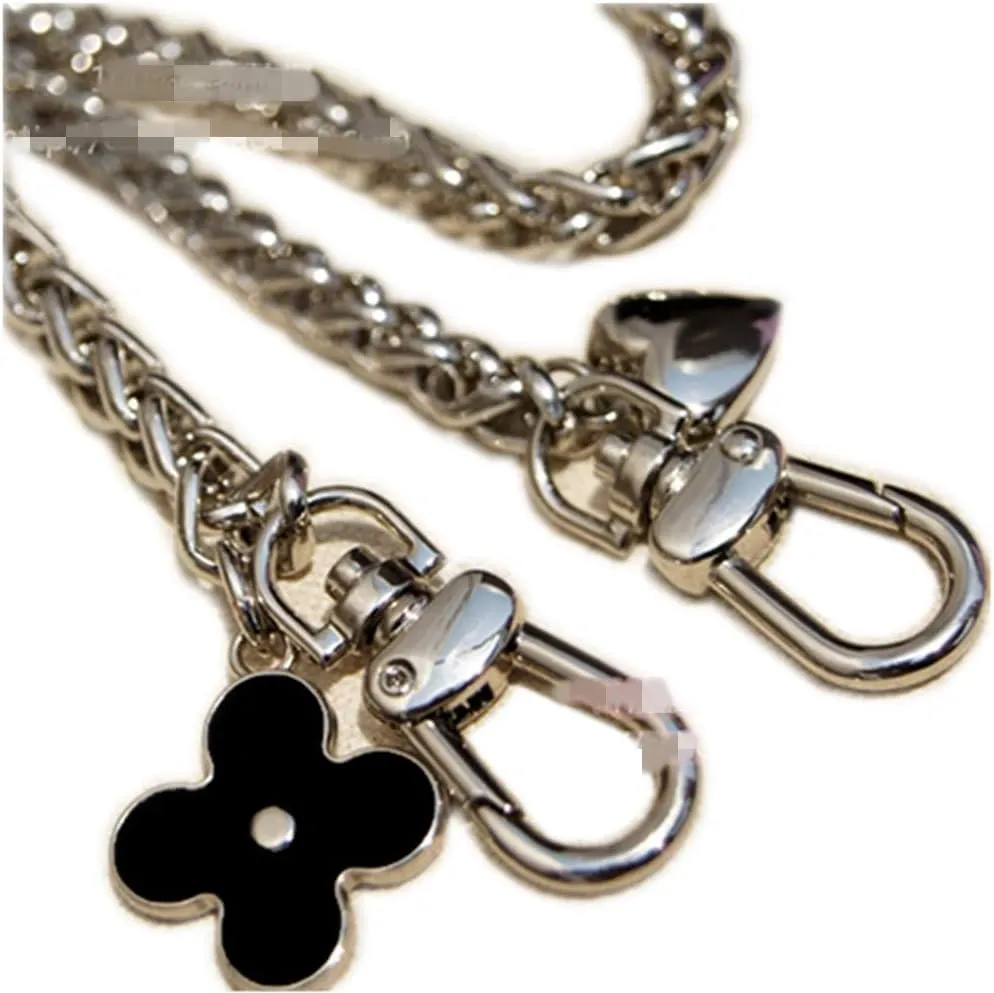 Black Clover Peach Heart Pendant Type Twist Silvery Chain Strap for Purse Shoulder Cross Body Bag Replacement Metal Strap (Length 39 inch)