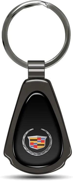 Black Dome Metal Teardrop Logo Key Chain Official Licensed for Cadillac Logo
