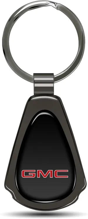 Black Dome Metal Teardrop Logo Key Chain Official Licensed for GMC in Red