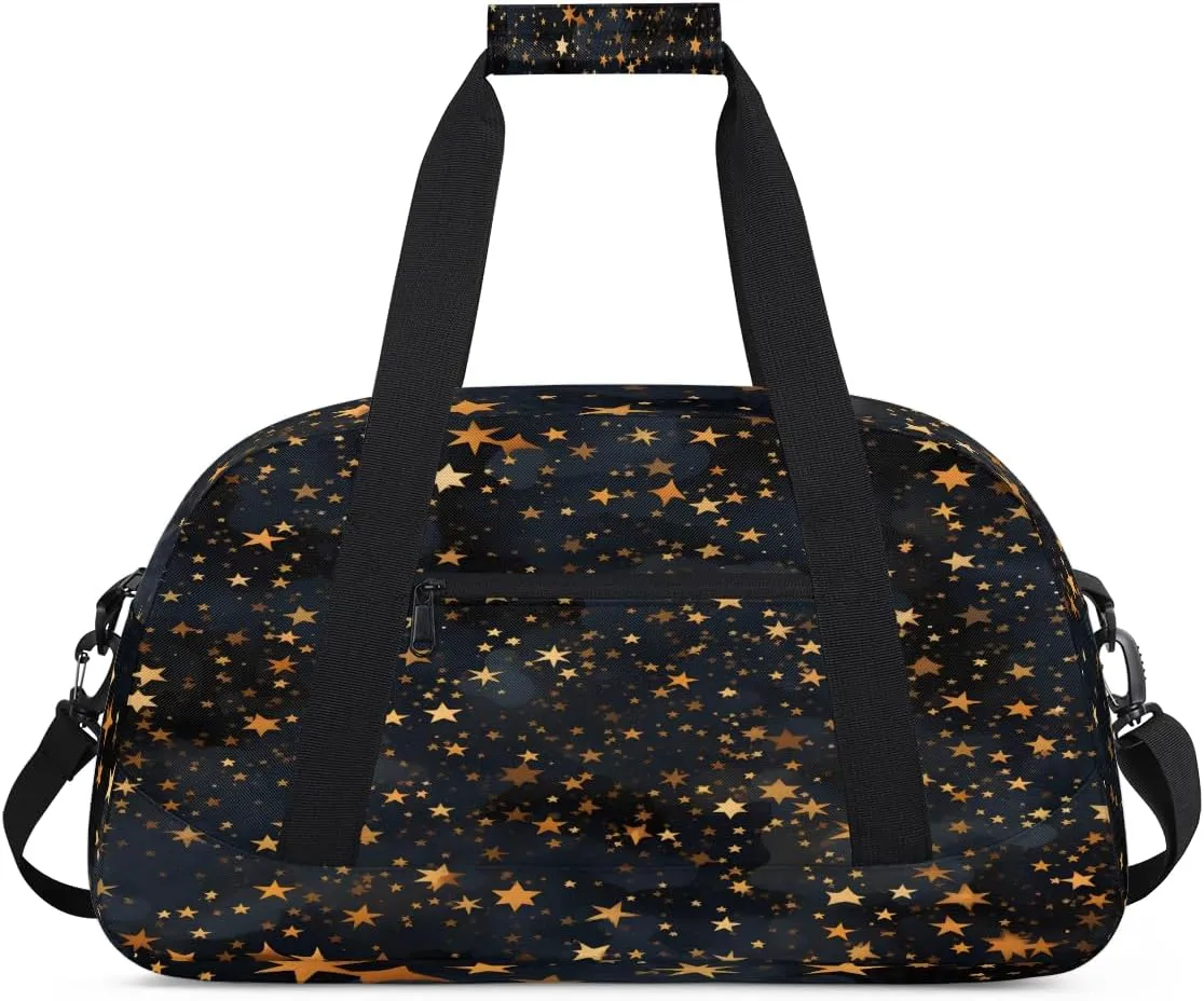 Black Gold Glitter Kids Overnighter Duffel Bags for Boys, Carry-On Size Sports Gym Bag with Front Zipper Pocket for School Practice or Overnight Travel Weekender Sleepover Tote Bag