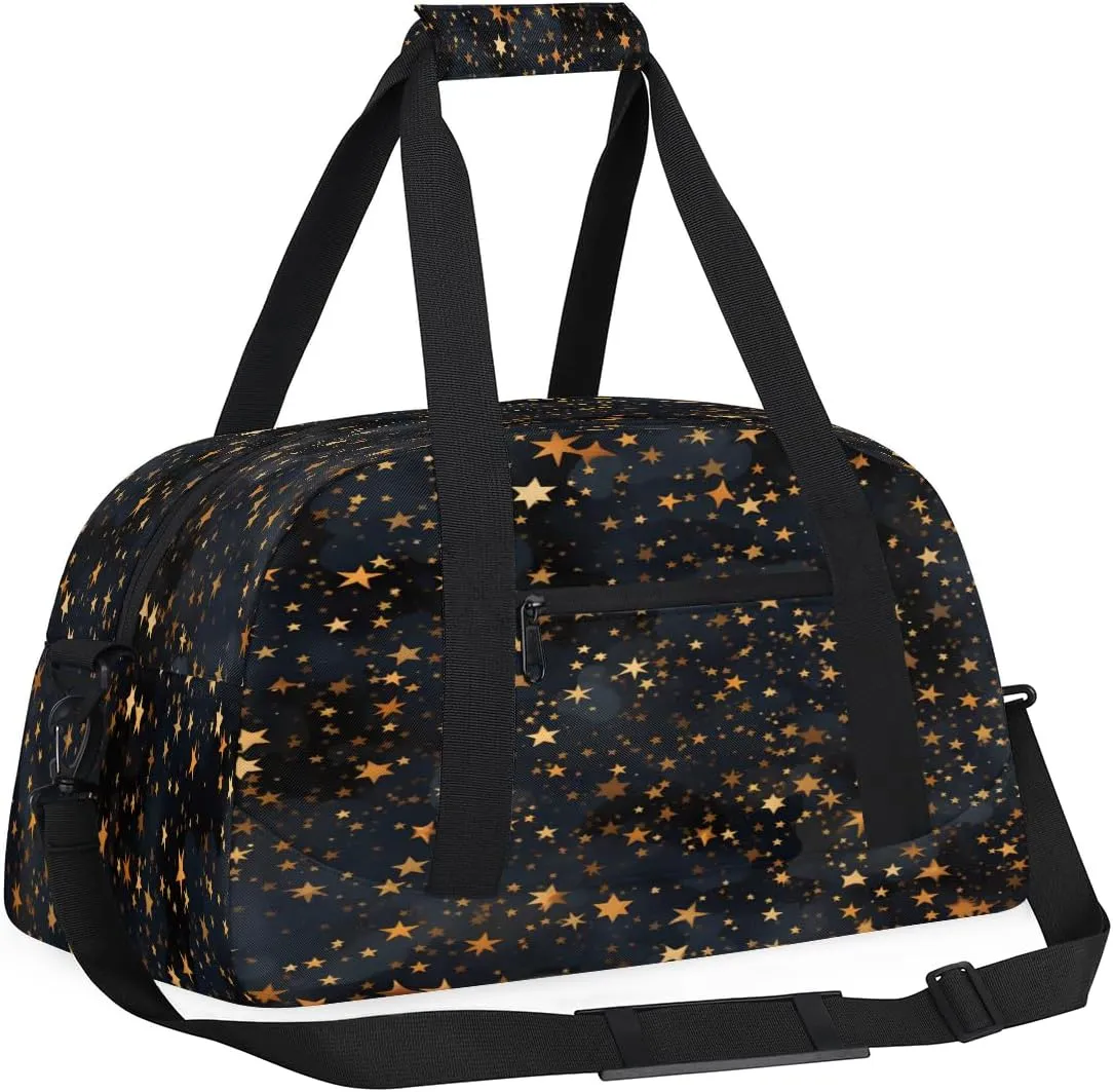 Black Gold Glitter Kids Overnighter Duffel Bags for Boys, Carry-On Size Sports Gym Bag with Front Zipper Pocket for School Practice or Overnight Travel Weekender Sleepover Tote Bag