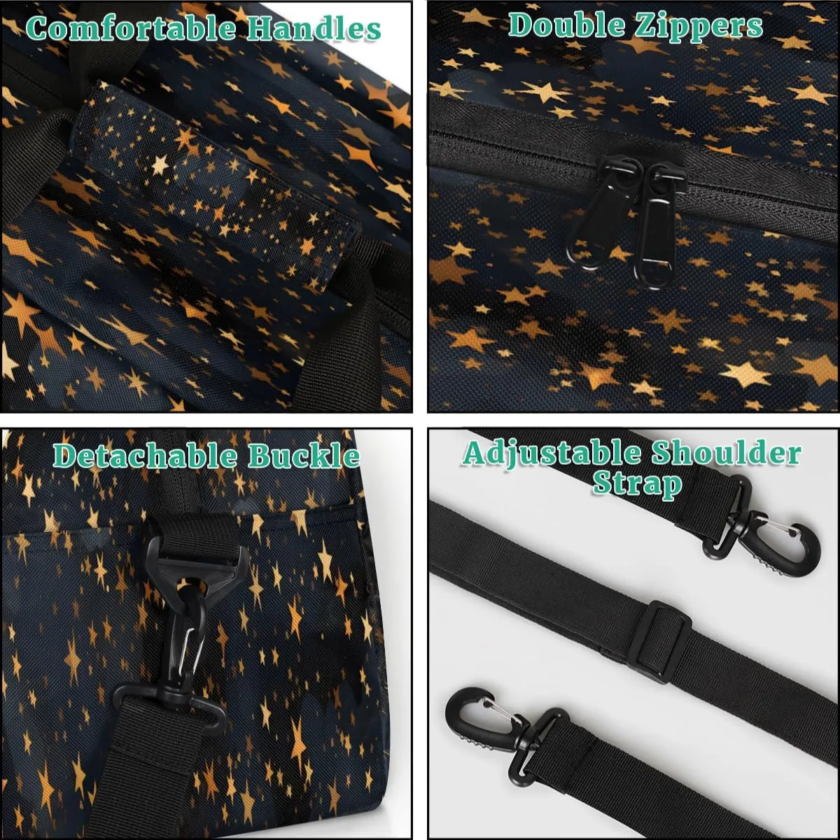 Black Gold Glitter Kids Overnighter Duffel Bags for Boys, Carry-On Size Sports Gym Bag with Front Zipper Pocket for School Practice or Overnight Travel Weekender Sleepover Tote Bag