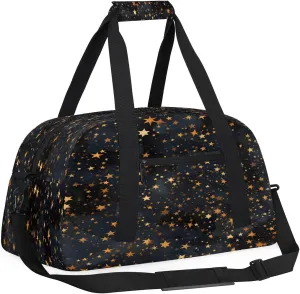 Black Gold Glitter Kids Overnighter Duffel Bags for Boys, Carry-On Size Sports Gym Bag with Front Zipper Pocket for School Practice or Overnight Travel Weekender Sleepover Tote Bag