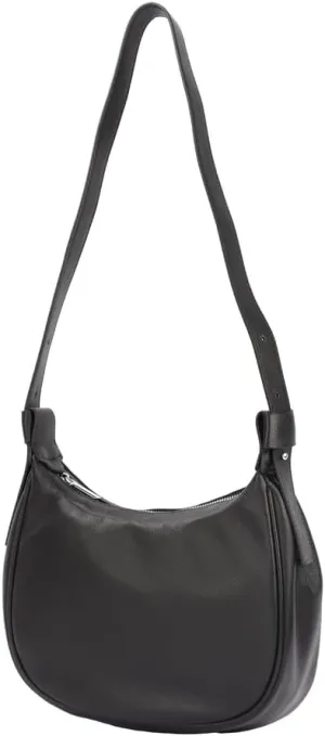 Black Shoulder Bag for Women, Genuine Leather Cute Hobo Tote Handbag Purse with Zipper Closure